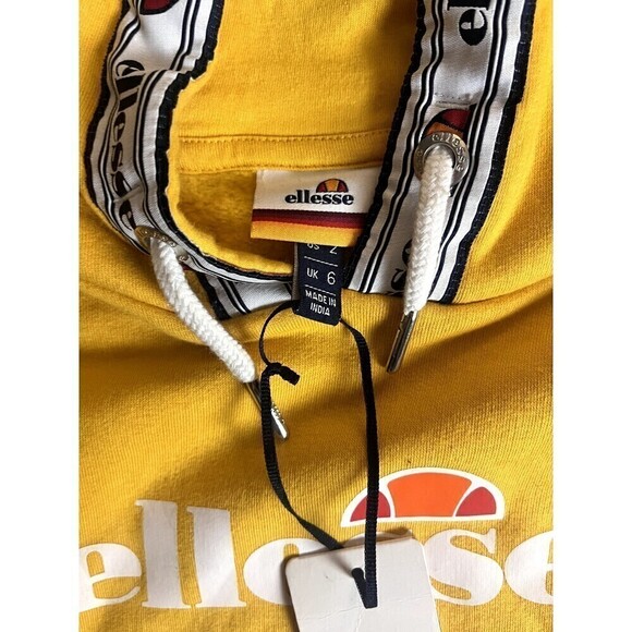 Ellesse Ellela Oh Women’s Yellow Cropped Pullover Hoodie Sweatshirt Sz 6 New - Picture 4 of 9